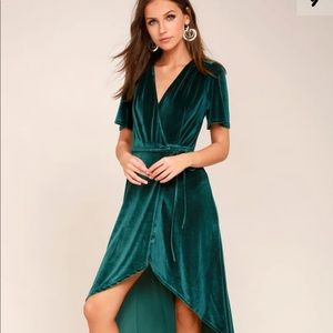 Lulus Teal Green Velvet High-Low Wrap Dress